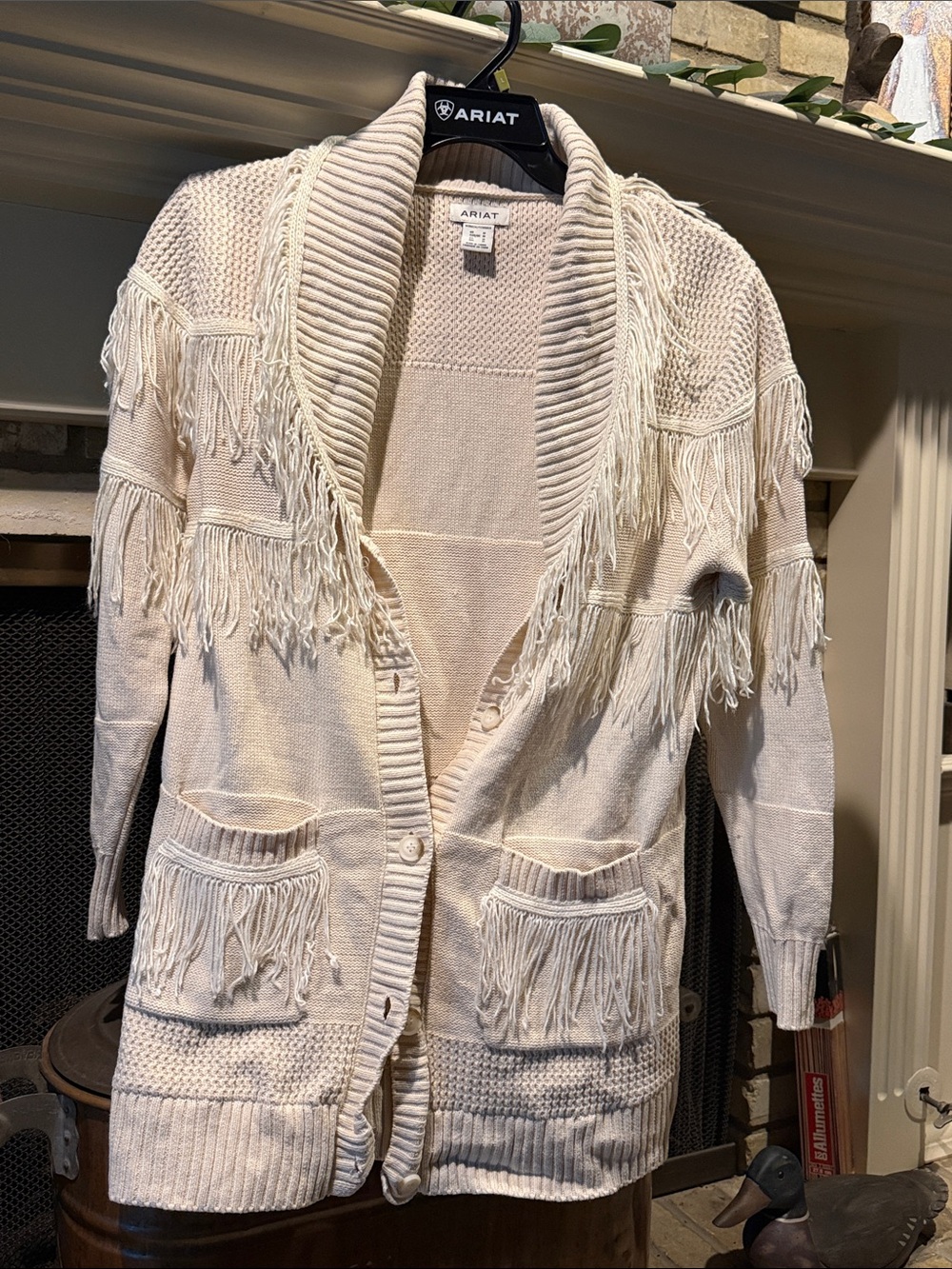 Ariat Ivory Fringe Open-Front Knit Cardigan